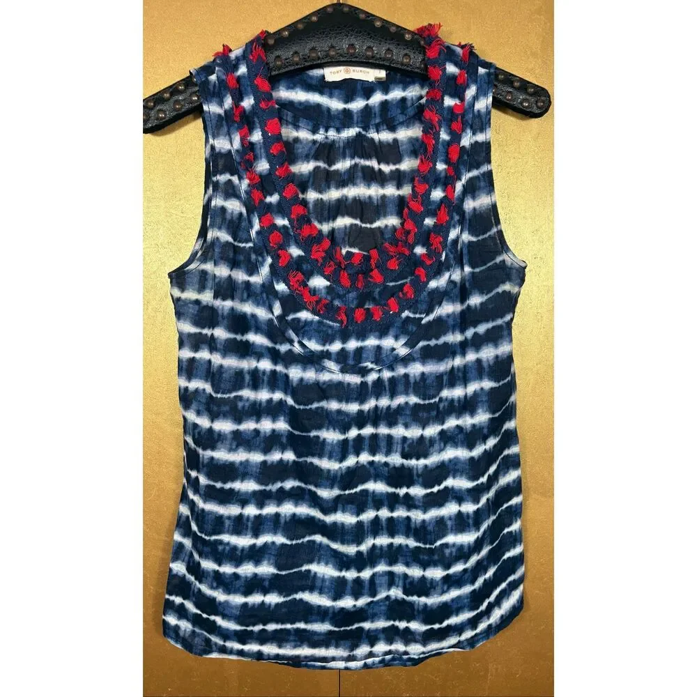 Tory Burch tassel tie dye tank top size 2